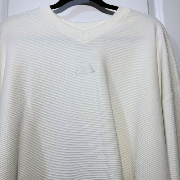 Adidas Women’s XL Ribbed V-neck Cropped Sweatshirt – White | New Without Tags - Picture 4 of 15